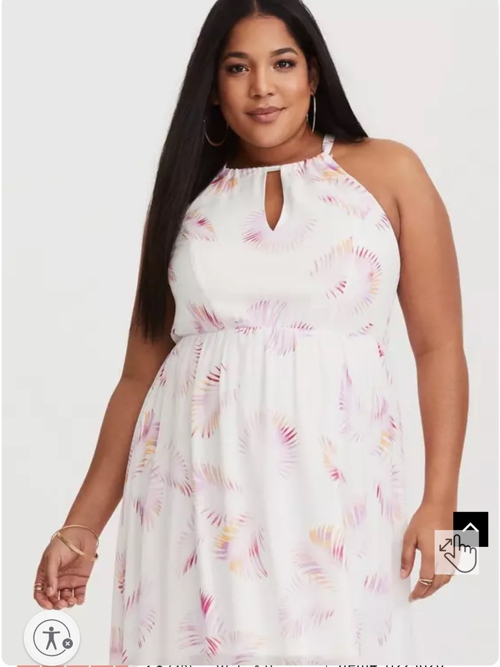 Torrid White Palm Leaf Chiffon Maxi Dress - White/Pink - Picture 2 of 7
